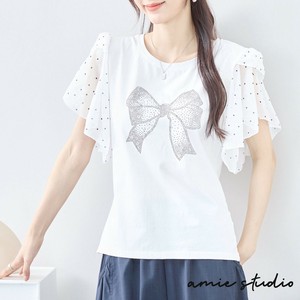 【M~L】リボンモチーフドットフレアスリーブTシャツ(C31-2119) (5号店)FM5