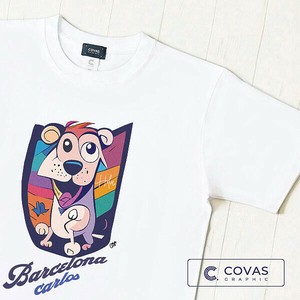 ユニセックス・プリントTシャツ　"バルセロナドッグ"　ホワイト　半袖 Tシャツ