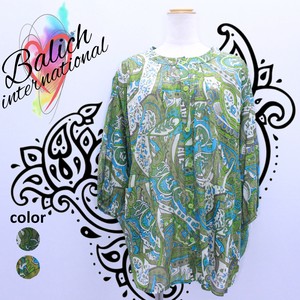 【インド製 綿100％】ボタニカルペイズリー柄シフォンブラウス