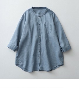 Button Shirt/Blouse Ladies fashion Round Neck 3/4 Length Sleeve Summer Linen Cotton