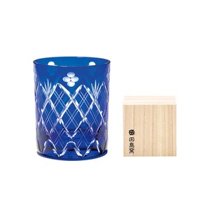 江戸切子 小花剣矢来紋 ロックグラス（琉璃）