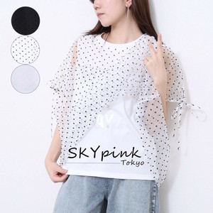 【2025SS新作入荷】フロッキードットレイヤード英字プリントTシャツ　カットソー　SKYpink東京