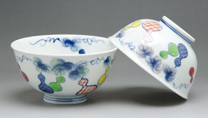 【京焼・清水焼】 色絵六瓢＜組飯碗＞