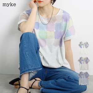 水彩ブロックプリントタックTシャツ　SS