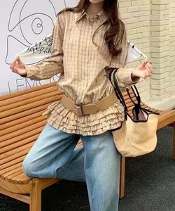 【2025春夏新作】チェックフリフリSH 裾フリルチェック柄長袖シャツ