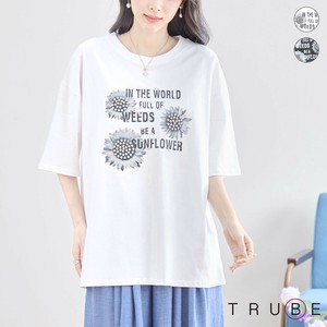 【2025新作】【L〜LL】ビジューアクセントひまわりプリントTシャツ(N12-309)(7号店）FM7