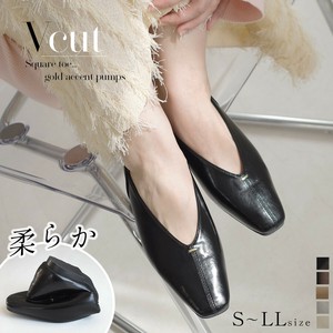 スクエアトゥVカットゴールドアクセントパンプス レディース 【SY029】