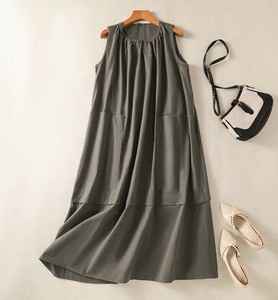 Casual Dress Round Neck Sleeveless Linen Cotton Thin