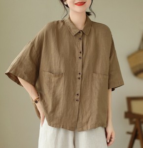 Button Shirt/Blouse Ladies fashion Summer Linen Short Sleeve Cotton
