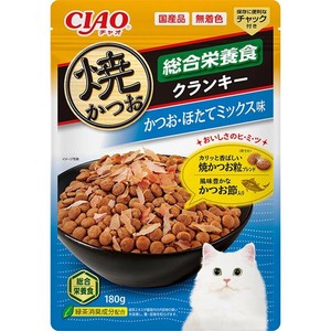 ［いなばペットフード］CIAO 焼かつおクランキー 総合栄養食 かつお節入り かつお・ほたてミックス味 180g