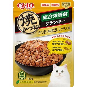 ［いなばペットフード］CIAO焼かつおクランキー総合栄養食かつお節入りかつお・本格だしミックス味180g