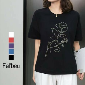 【新作】Rose刺繍Tシャツ　カットソー　コットン　5色展開