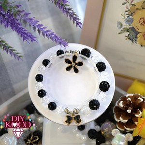 『C1033』泡沫の華-(ブラック＆クリア＆フラワー＆リボン)-パール＆クラッシュ＆ディスコビーズ