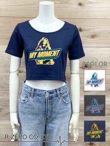 【2025新作】カラー配色ガールプリントテレコUネックチビT/プリントTシャツ