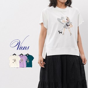 【新作】ラインストーン付きプリントカットソー　コットン　3色展開