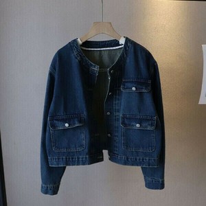 Jacket Denim Jacket Collarless Pocket