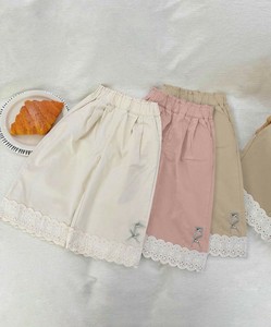 【aimoha-KIDS-】レース裾ワイドパンツ キッズ ボトムス 子供 女の子 ズボン パンツ