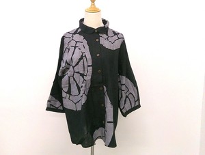Button Shirt/Blouse Pintucked black 7/10 length [S/S NEW]