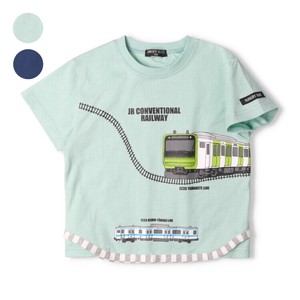 JR電車山手線・京浜東北線プリント半袖Tシャツ  K34851  本体綿100％ 線路は前後に 裾にストライプの切替
