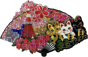 【木製ホイルマグネット】東京招き猫 (扇子)