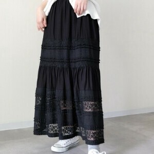 レース切替ティアードスカート
