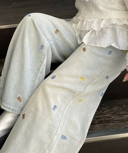 【2025春夏新作】クマクマクマクマデニ ベア刺繍デニムパンツ