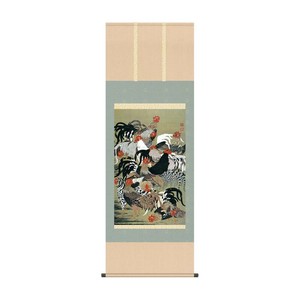 掛軸 伊藤若冲群鶏図 54.5×153cm KZ2G9-031