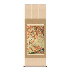 掛軸 伊藤若冲紅葉小禽図 54.5×153cm KZ2G9-035