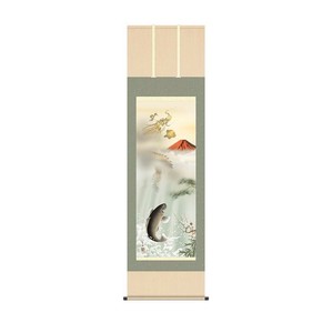 掛軸 石田芳園 紅峰登龍門之図 54.5×190cm KZ2D5-096