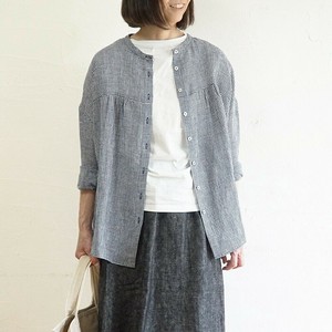 Button Shirt/Blouse Tunic Blouse Linen Shirring