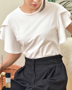 T-shirt T-Shirt Ruffle Sleeve Short Sleeve Cotton Cut-and-sew