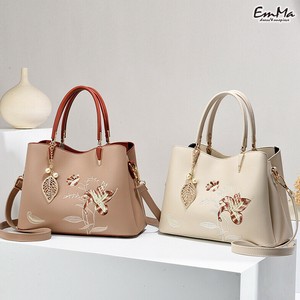花刺繍ショルダーバッグ PU ハンドバッグ  リーフチャーム付き レトロカジュアル   【2025SS】 WU2349