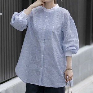 衬衫 新商品 彩色条纹 泡泡纱 衬衫