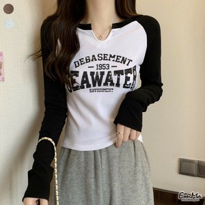 長袖Tシャツ アルファベット ツートンカラー アメカジ スリム  春 秋  【2025新作】EH1750