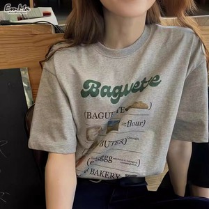 Tシャツ 半袖 レトロカジュアル グレー アルファベット 春 夏 【2025新作】EH2767