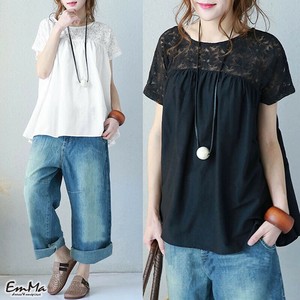 透かし刺繍半袖Tシャツ 切り替えデザイン カジュアル 夏  【2025SS】EH1748