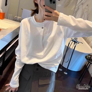 長袖Tシャツ コットン ホワイト 韓国風 無地 カジュアル 春 夏 秋 【2025SS】EH3451