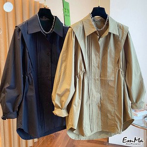 長袖シャツ プリーツ  韓国風 ハイショルダー カジュアル 春 秋 【2025SS】EH4376