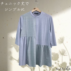 <2025春物新作>数量限定ブルガリ生地ジャガード切替七分袖T　チュニック丈　2025春物人気　真里子の詩