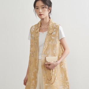 花柄のオパール加工素材・軽やかシアー感・襟付きベスト