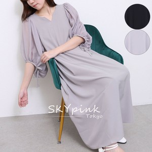 【再入荷】袖異素材切り替えロングワンピース　　 skypink東京 2025新作