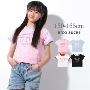 【2025夏】リボンプリントリンガーTシャツ トップス 半袖 子供服 女の子 小学生 中学生