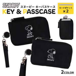 SNOOPYツイル線画刺しゅうキーパスケース / ポリエステル スヌーピー パスケース 刺繍 定期入れ 2025新作