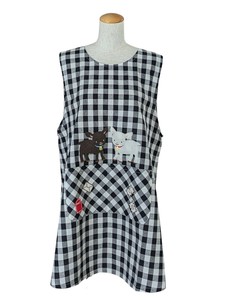 ヤギさんアップリケ　ギンガムチェック　しろやぎ＆くろやぎ　動物アップリケ