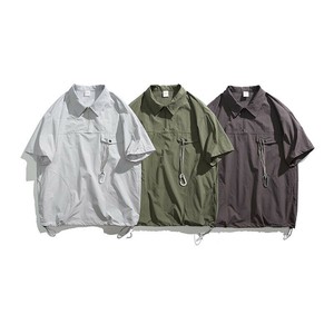 P21164メンズ Tシャツ トッブス 2025春夏新作 カジュアル 半袖 ダブルカラー ポケット 無地 韓国風