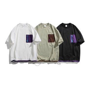 P21165メンズ Tシャツ トッブス 2025春夏新作 カジュアル 半袖 ラウンドネック ポケット ゆるい 韓国風