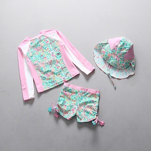 韓国スタイル 7サイズ 水着 シャツ パンツ 帽子 3点セット 花柄