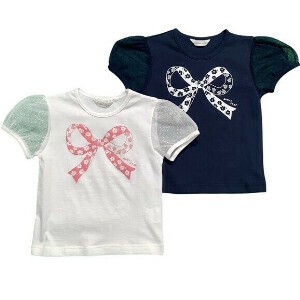 【日本製】【 ベビー,子供服 】 袖チュールリボンプリントTシャツ ［80cm〜140cm］
