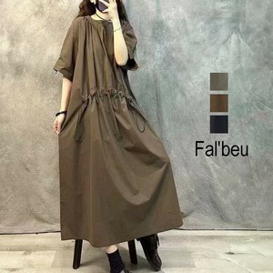 【新作】ドローコードデザイン　コットンワンピース　布帛　無地　3色展開
