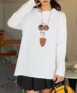 サイドスリットプリント長袖Tシャツ レディース ロンT 長袖 プリントT 春 秋